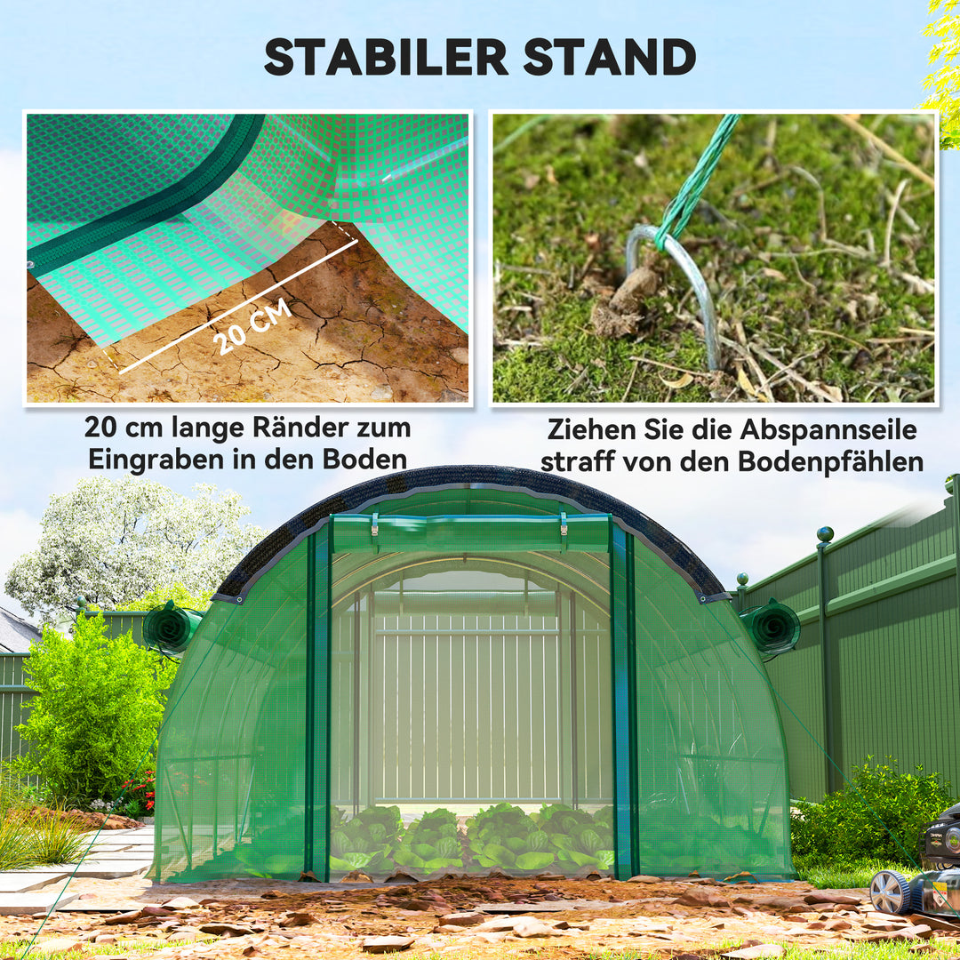 4 x 3 x 2 m polytunnel drivhus med solnet, rullelige sidevægge, plastikdæksel, stålramme, grøn