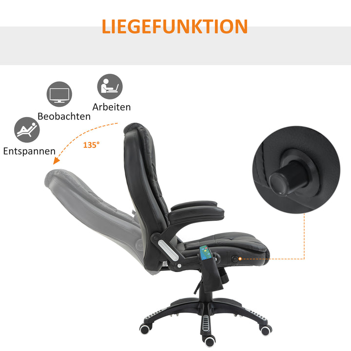 Massage kontorstol, executive chair med 6-punkts vibrationsmassage og varmefunktion, drejelig gamingstol, kunstlæder, 70 x 70 x 111-121 cm, sort