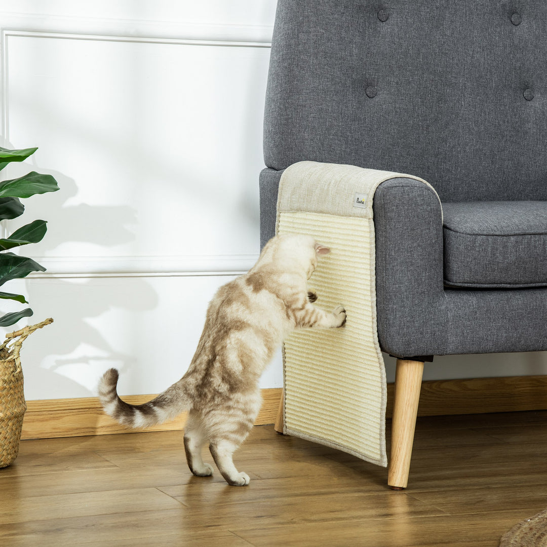 2-Delt kradsemåtte, ridsebeskyttelse, sofa, sisal kradsetæppe til katte, lænestole, sofaer, kradsemåtte til katte, beige og grå, 130 x 45 x 0,3 cm