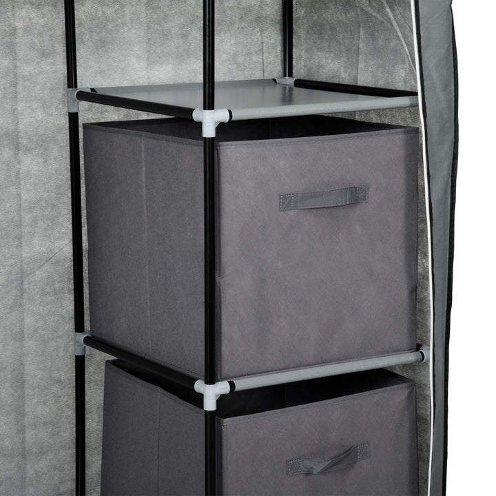 Stofgarderobe foldbart skab, 1 bøjlestang, 6 hylder, 102 x 42,5 x 162,5 cm, grå