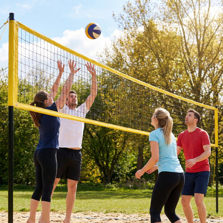 Bærbart volleyballnetsæt med højdejusterbare stålstolper og bæretaske, 950 x 100 x 248 cm, sort