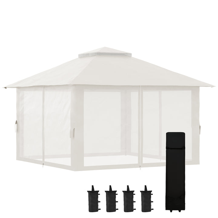 Foldbar pavillon, højdejusterbar, 4 netvægge, ventileret tag, bæretaske, hurtig montering, 4 x 4 x 3 m, cremehvid