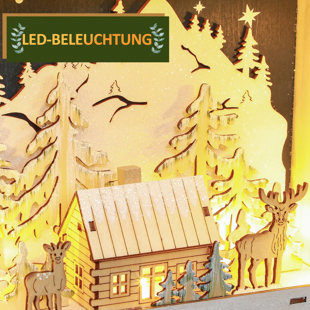 Led-julekalender med landsbyscene, 24 store skuffer, mdf, 34 x 7 x 34 cm, rød