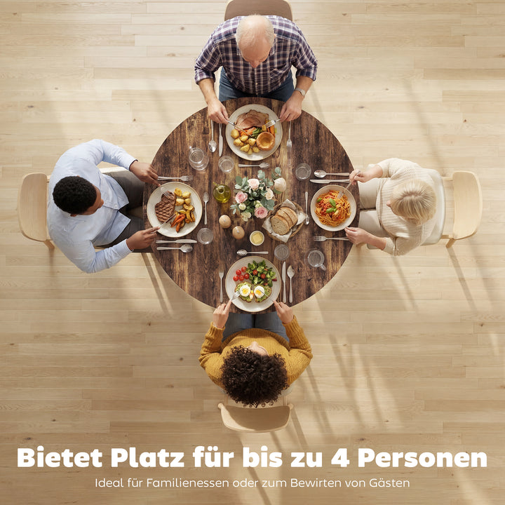Spisebord til 4 personer, 100 cm rundt industrikøkkenbord med hylde, bordplade i trælook, rustik brun