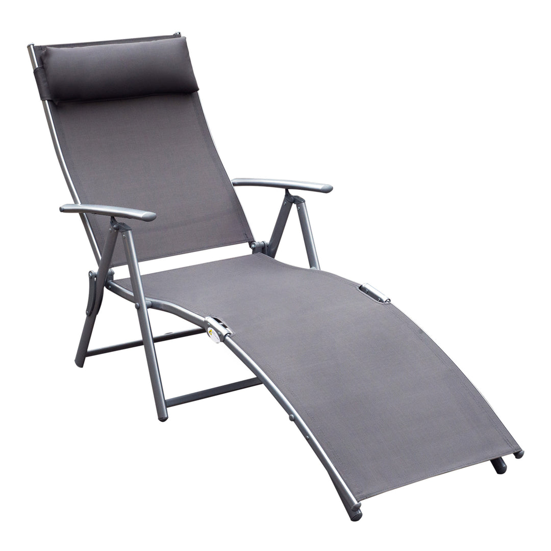 Sammenklappelig liggestol/strandstol med hynde, liggestol med 7-positioners justerbar ryglæn, havestol/afslappende liggestol/havestol, lasteevne op til 165 kg, til have, ferie, udendørs, strand, pool, grå