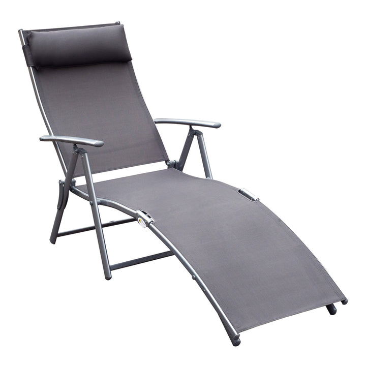 Sammenklappelig liggestol/strandstol med hynde, liggestol med 7-positioners justerbar ryglæn, havestol/afslappende liggestol/havestol, lasteevne op til 165 kg, til have, ferie, udendørs, strand, pool, grå