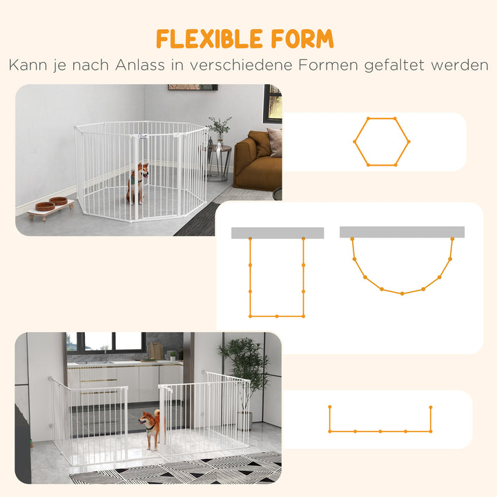 2-I-1 hvalpegård og barriere, 8 paneler, aflåselig dør, stål, 90 cm højde, hvid