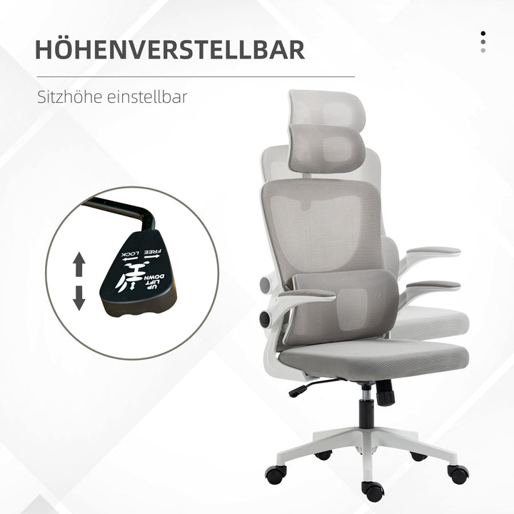 Kontorstol, højdejusterbar, ryglæn med justerbar justering, justerbar nakkestøtte, op til 120 kg, 60 x 59 x 114-122 cm, grå