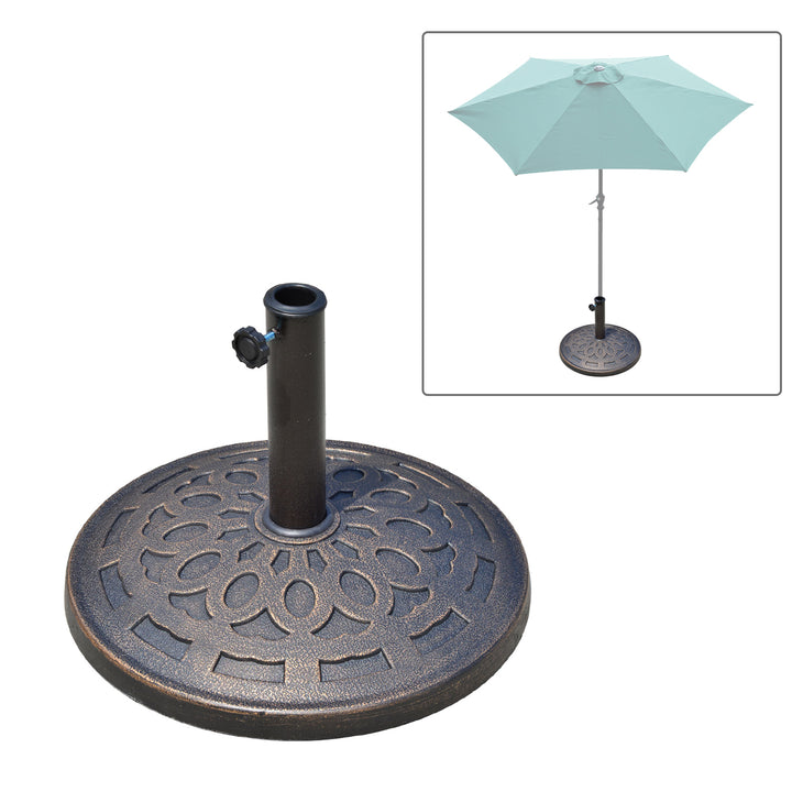 Parasolfod i harpiks, 14 kg, med håndtag, rund parasolholder, til parasoller med 38 mm/48 mm stangdiameter, til altan, terrasse, have, bronze