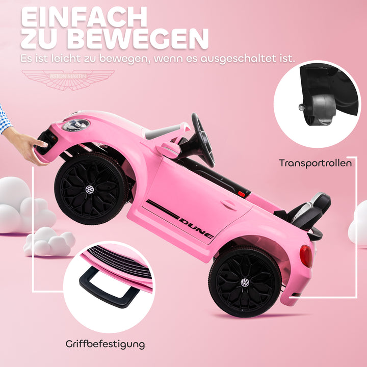 Aiyaplay elektrisk børnebil, vw beetle, 3-5 km/t, med fjernbetjening og musik, pink
