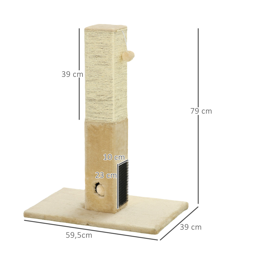 Kradsetræ til katte, 79 cm kradsetræ med jute reb, inkluderer legetøj, plys, beige