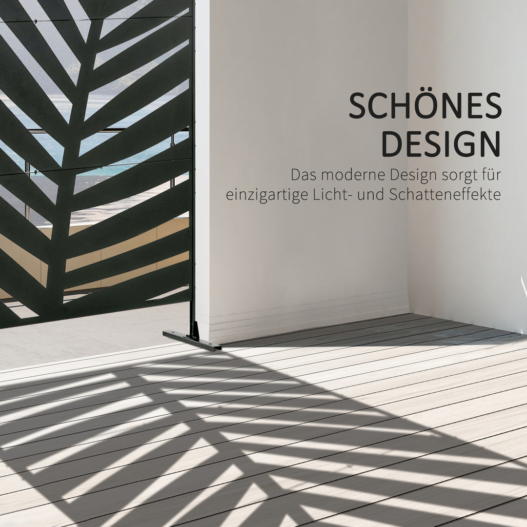 Udendørs skærm, malet stålramme, design: palmebladssilhuet, 1,2 x 2 m, sort