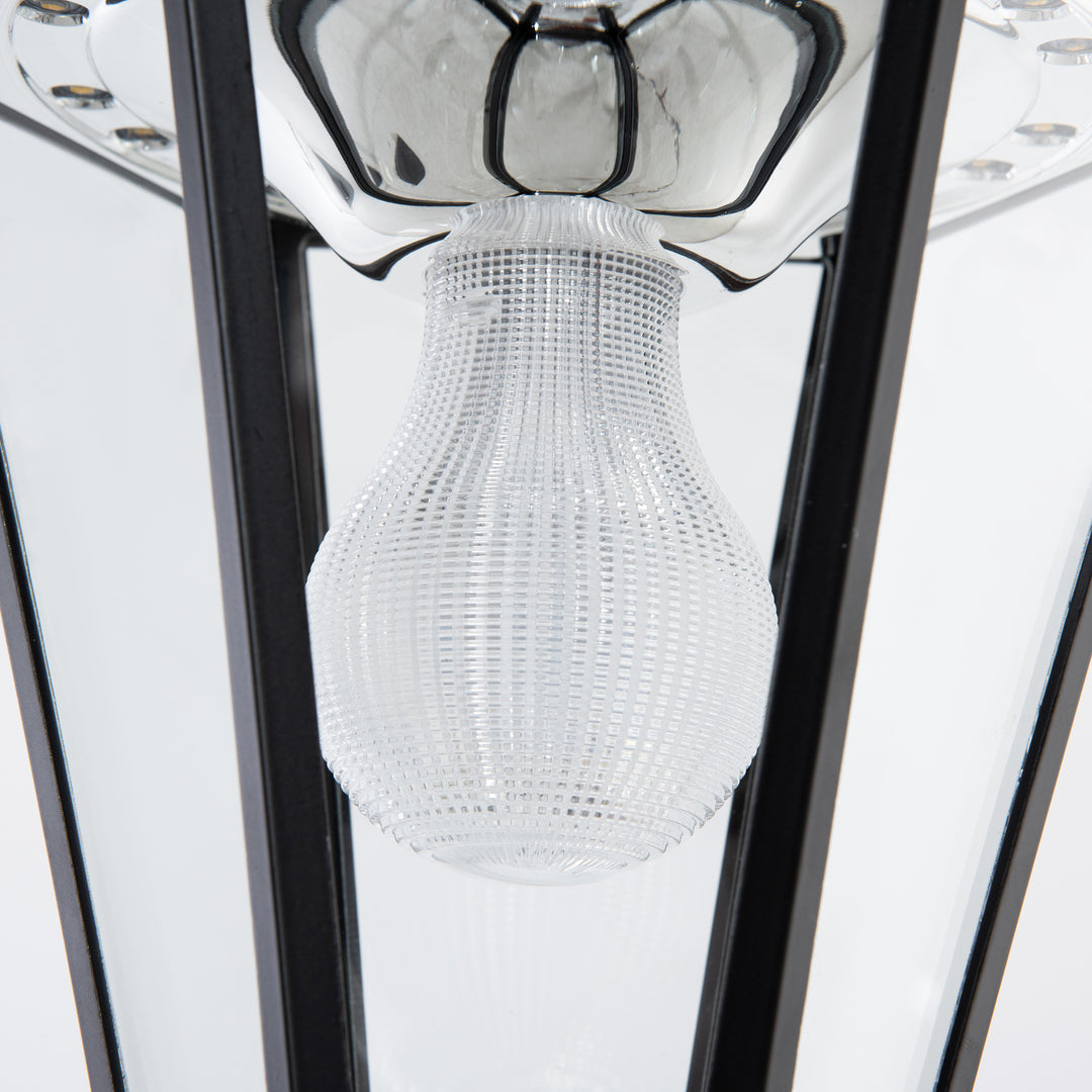Solcelledrevet havelanterne havelampe stilampe med 19 led'er 130 lumen 3000k aluminium hærdet glas sort 22 x 22 x 194 cm
