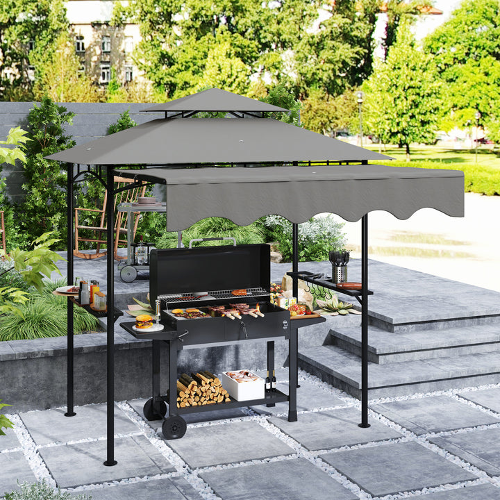 Grillpavillon 242x232x248 cm, vandafvisende, flammehæmmende, havepavillon med dobbeltlagstag, grå
