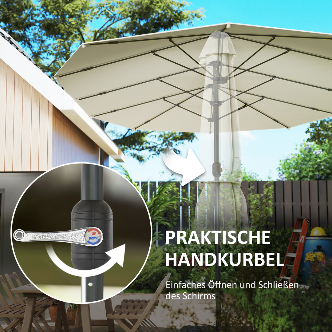 Dobbeltparasol 436 x 260 cm, uv-beskyttende stålparasol med håndsving, oval beige