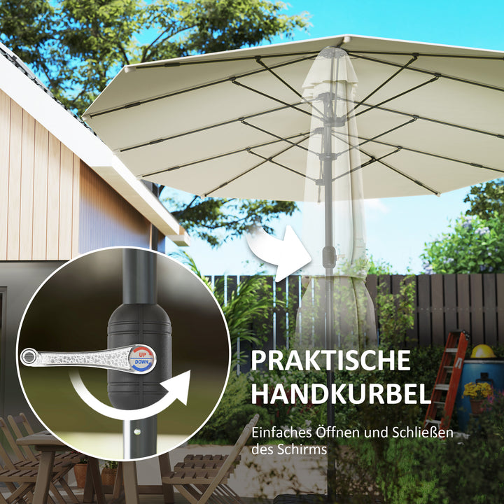 Dobbeltparasol 436 x 260 cm, uv-beskyttende stålparasol med håndsving, oval beige