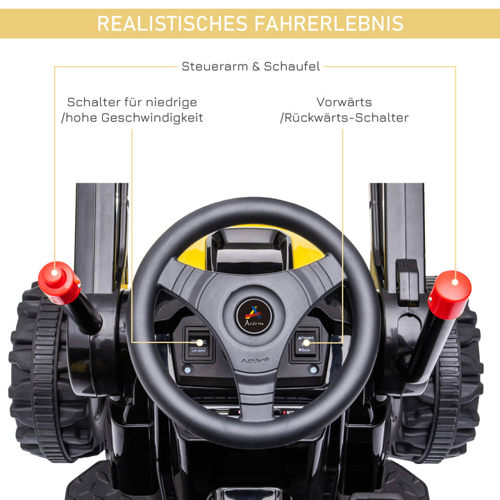 Børns elektriske gravemaskine sæde gravemaskine til børn ride-on gravemaskine terrængående køretøj traktor elektrisk til kørsel med musik skovlarme 3-5 år pp plast stål gul 132 x 62 x 65 cm