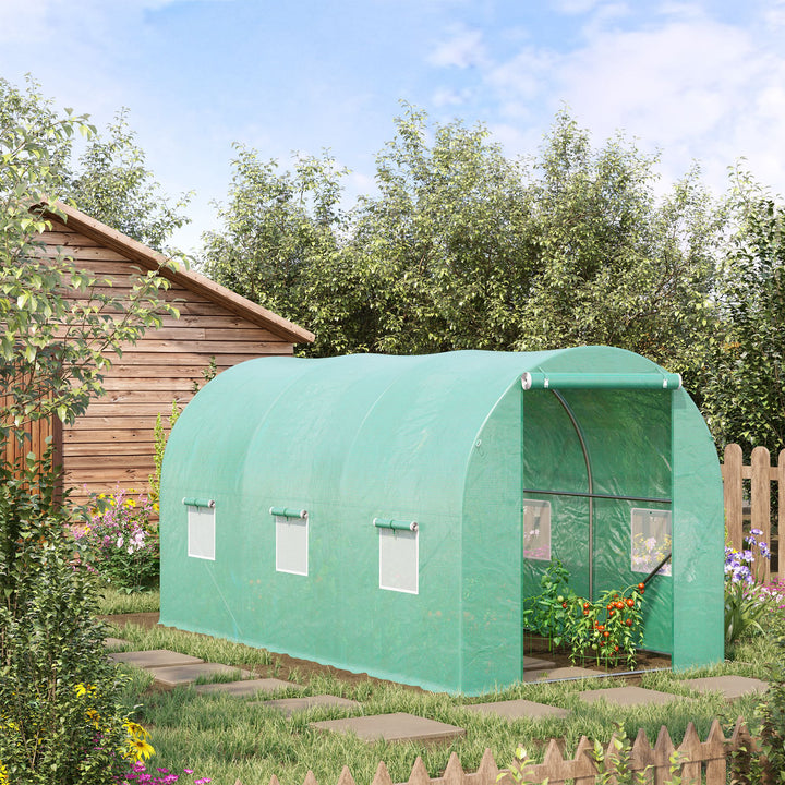 Rundbuedrivhus, 6 masker, transparent film, metalramme, 3,95 x 1,95 x 1,90 m, grøn