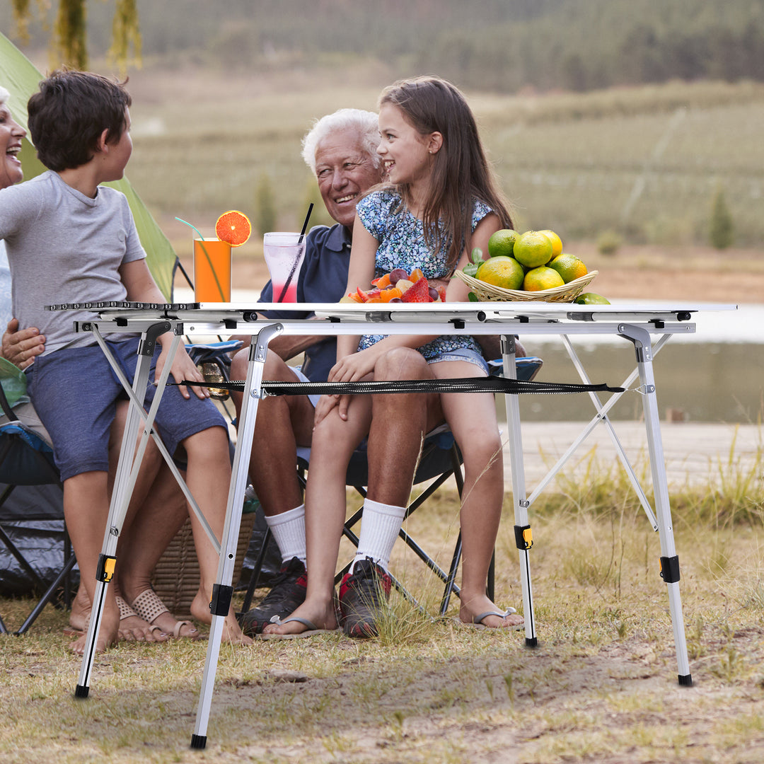 Picnic klapbord, sammenklappeligt bord, højdejusterbart campingbord, inkl. bæretaske, aluminium, sølv, 120 x 69 x 59-78 cm