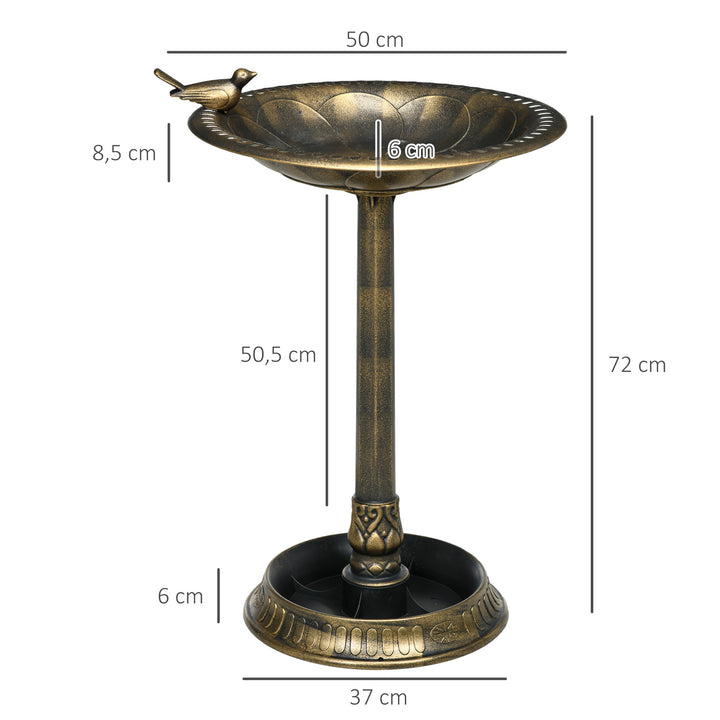 Fuglebad med statue, blomstermønster, 2 bassiner, plastik, antikt look, 50B x 72H cm, bronzefarvet