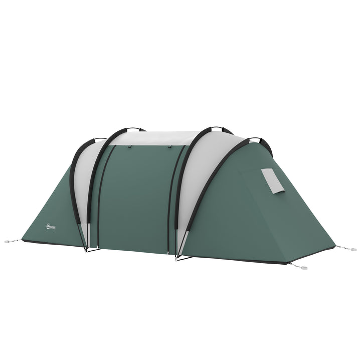 Campingtelt til 4-5 personer, let vandafvisende familietelt med 3 rum, sidedør, vindue, mørkegrøn