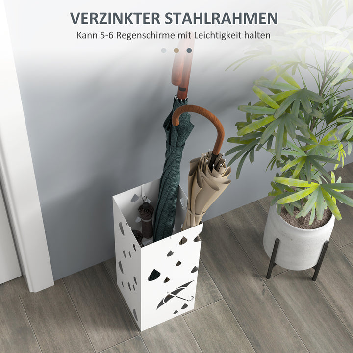 Paraplystativ, 4 kroge, drypbakke, stål, hvid