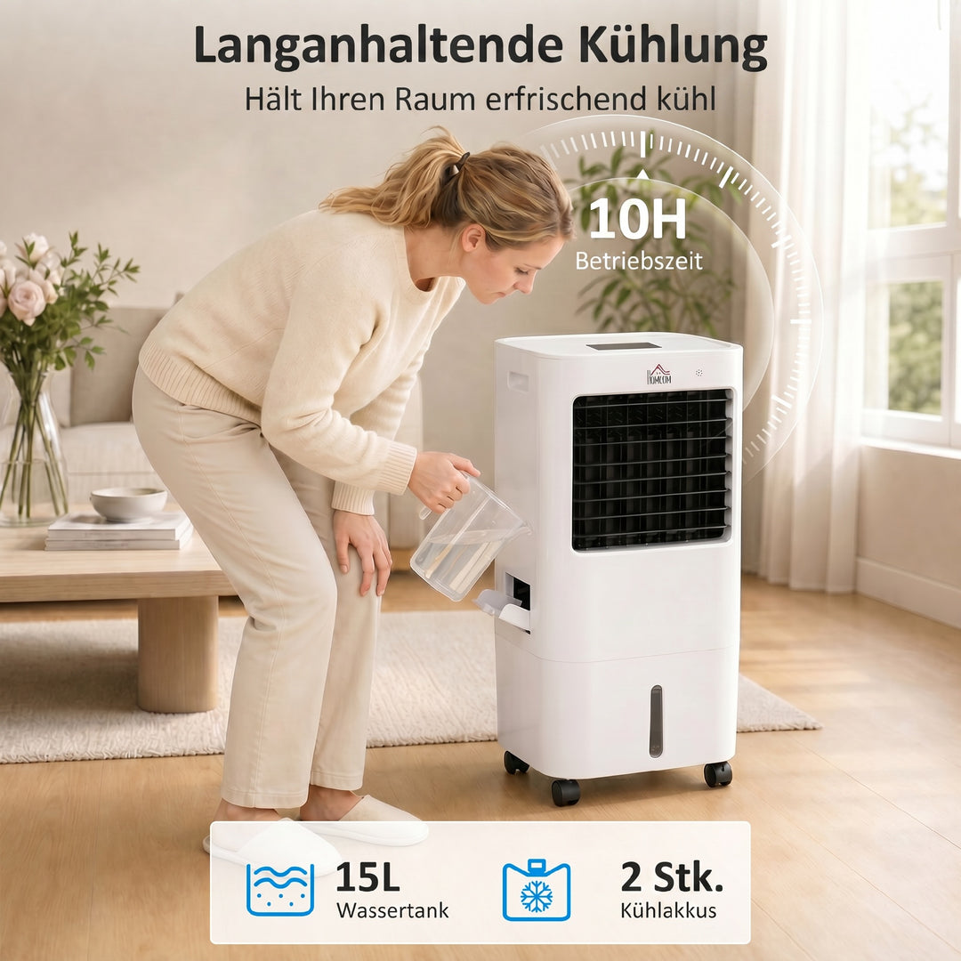 Luftkøler, 3 tilstande, timerfunktion, sammenrullelig, plastik, hvid
