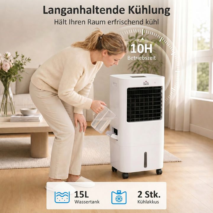 Luftkøler, 3 tilstande, timerfunktion, sammenrullelig, plastik, hvid