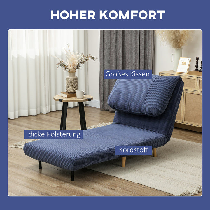 2-I-1 sovesofa gæsteseng, justerbar nakkestøtte fløjlslook 82 cm x 8 cm x 83 cm blå