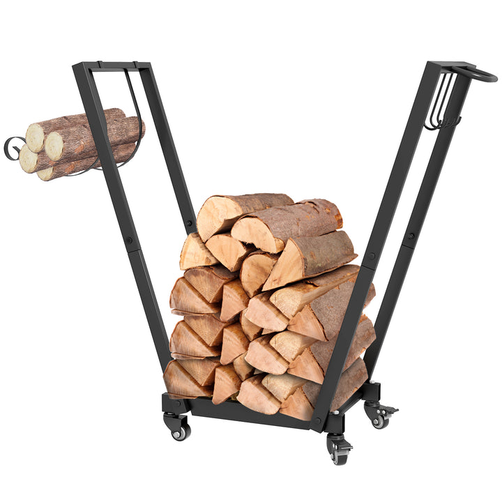Brændereol, trapezformet design, pulverlakeret metal, mobil med hjul, 79 x 30 x 81 cm, sort