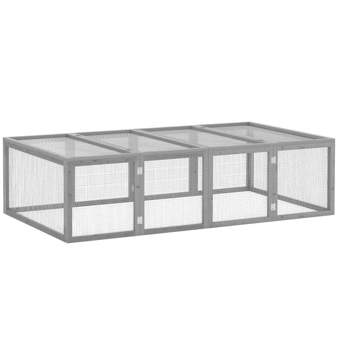 Smådyrsbur, indhegning til små dyr, udendørs indhegning, bur til små dyr med dør, marsvinebur, udendørs løbegård, hus til små dyr lavet af fyrretræ, 181 x 100 x 48 cm, grå