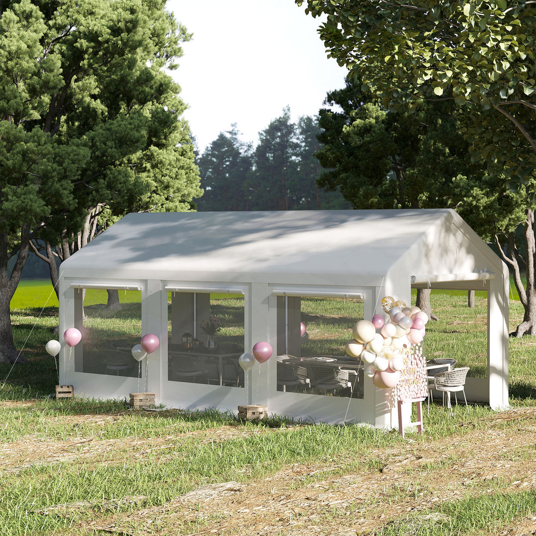 Pavilion 6 x 3 m, festpavillon, aftagelige sidevægge, med rulledøre + vinduer, hvid