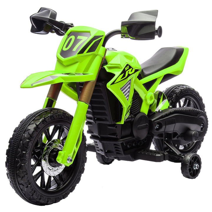 Elmotorcykel til børn, 6v batteridrevet, støttehjul, horn, startlyd, alder 3-8, grøn
