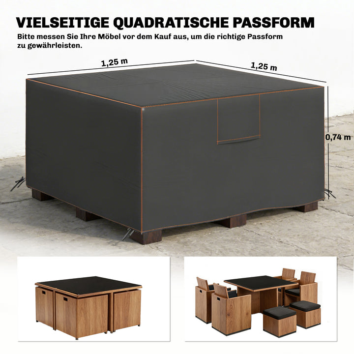 Beskyttelsesovertræk til havemøbler, vinterbestandigt, vandtæt, UV-bestandigt overtræk, 420D Oxford-stof, 125x125x74 cm, sort