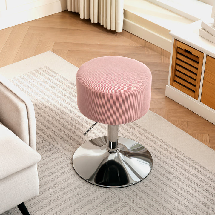 Barstol, polstret barstol med metalstel, corduroy look, højdejusterbar 360° drejelig pink