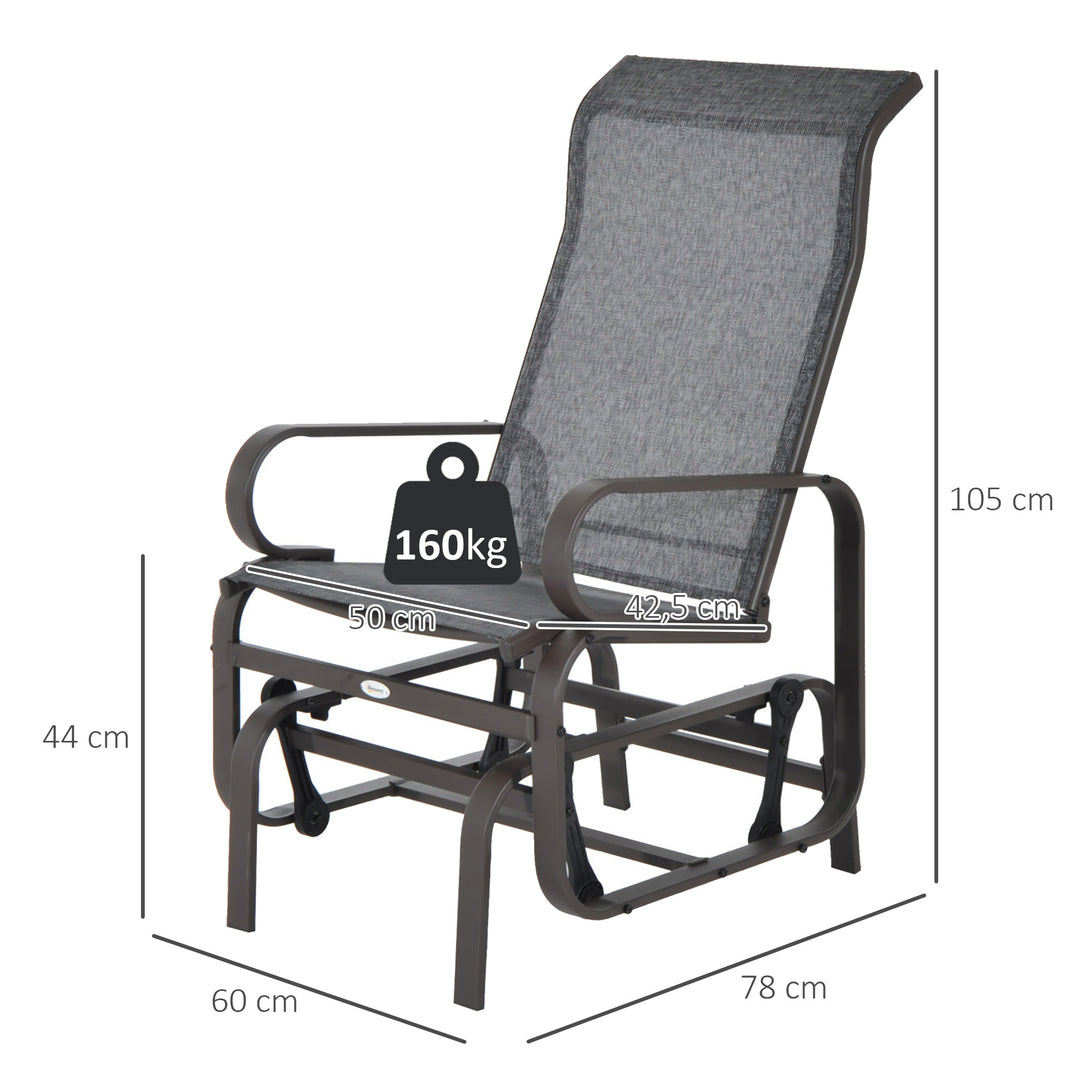 Havegyngestol, havestol, afslapningsstol, havegynge, metalgyngestol til have, terrasse, balkon, Texteline grå+brun, 60 x 78 x 105 cm