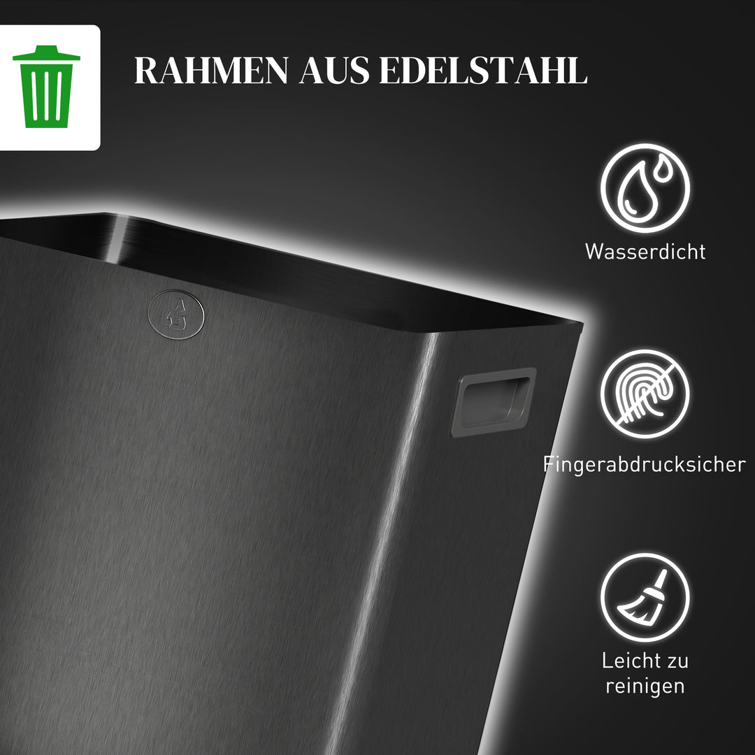 2 x 15 L dobbelte affaldsbeholdere, pedalåbning, nem at rengøre, rustfrit stål, plastik, sort