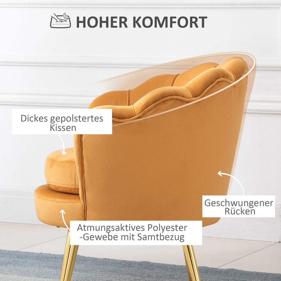 Lounge chair, vintage velour lænestol, metalstel, 76 x 67 x 74 cm, gul