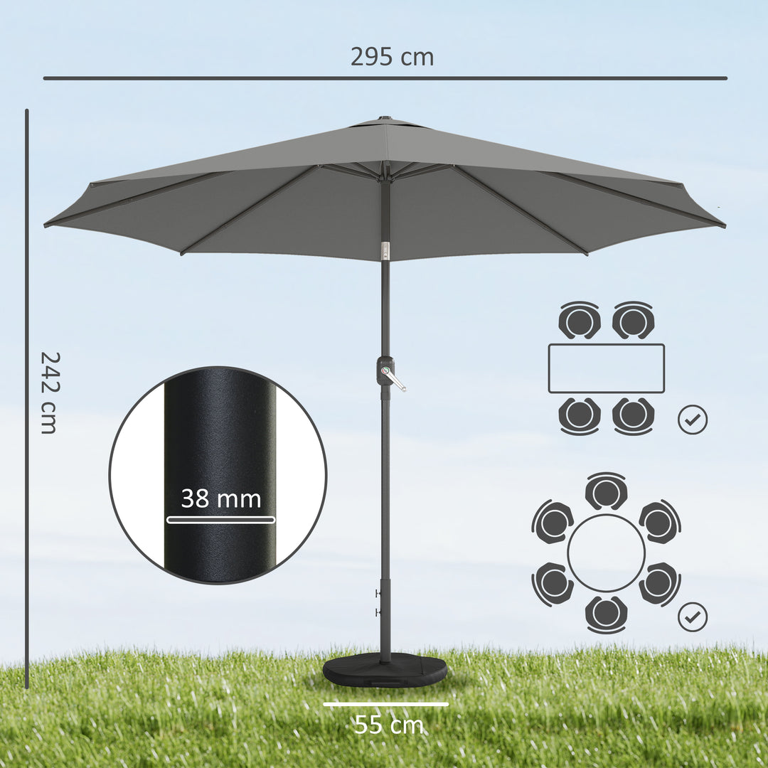 Parasol ca. Ø300 cm, vipbar balkonparasol med håndsving, krydsfod, sandsæk, UV 30+, udtrækkelig, mørkegrå