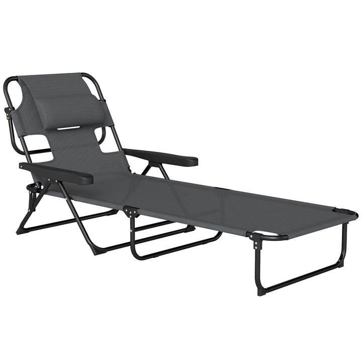 Solseng, havestol, afslapningsstol, foldbar, vejrbestandig, 194 cm x 72 cm x 89 cm, sort + mørkegrå