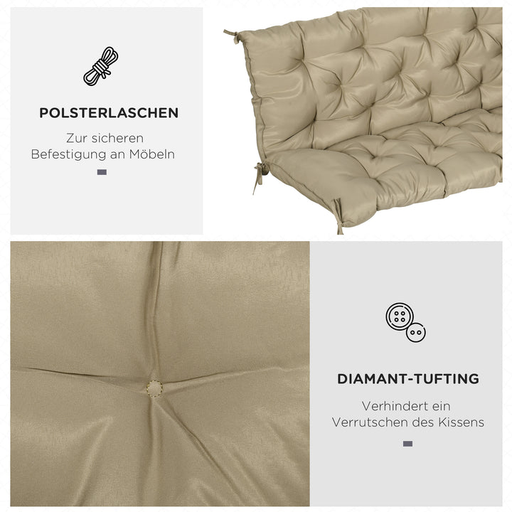 3-Personers bænkehynde 150x98x8 cm med stropper, bænkehynde til havemøbler og verandagynge, khaki