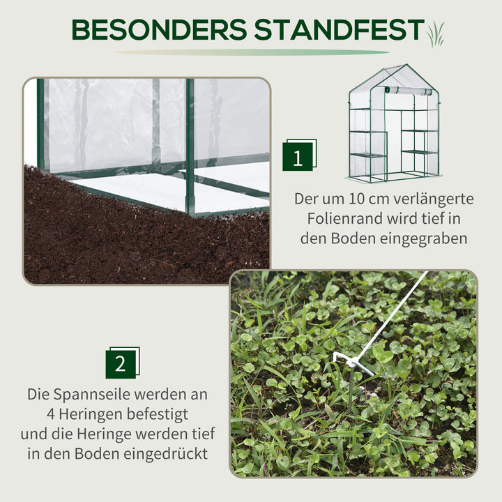 Drivhus til walk-in/tomatdrivhus/drivhus/kold ramme med 6 hylder, transparent, stål/PVC-plast, 142 x 73 x 195 cm