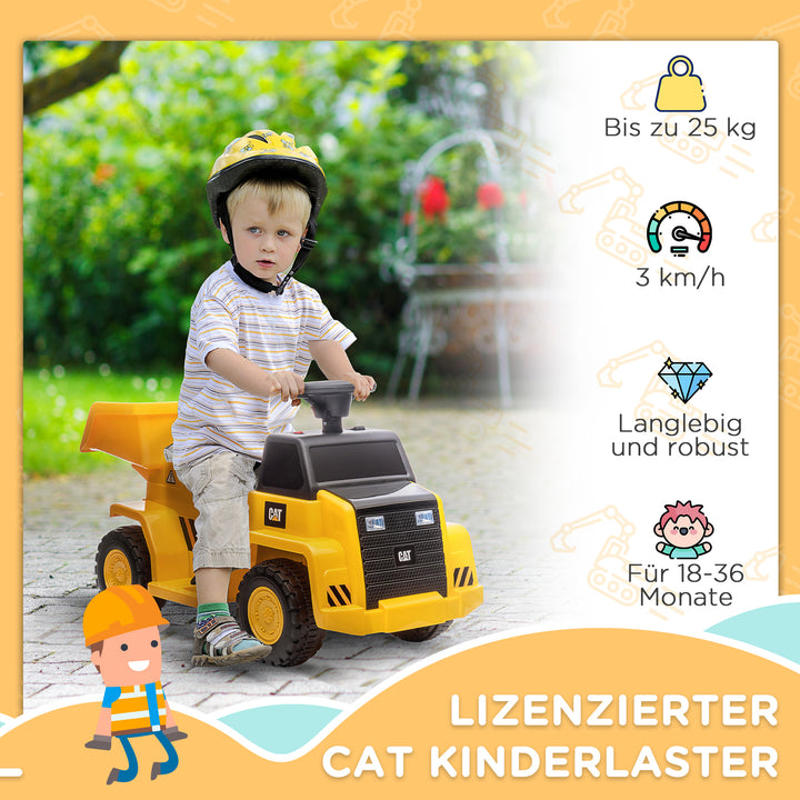 Elektrisk dumptruck til børn, vipbart læsseområde, maks. 3 km/t, forlygter, horn, gul, 74,5 x 36 x 43,5 cm