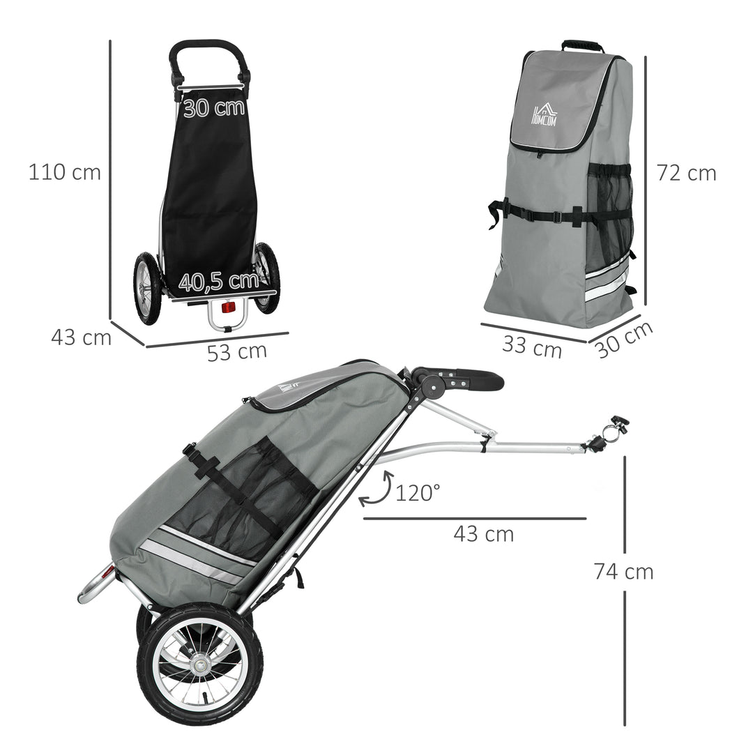 3-I-1 indkøbsvogn cykeltrailer sækkevogn, 53 x 43 x 110 cm, grå + sølv