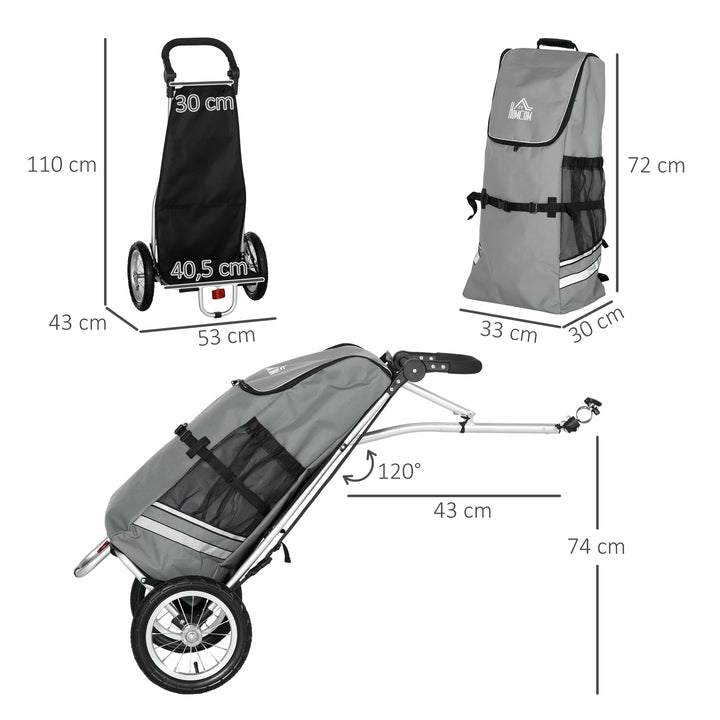 3-I-1 indkøbsvogn cykeltrailer sækkevogn, 53 x 43 x 110 cm, grå + sølv