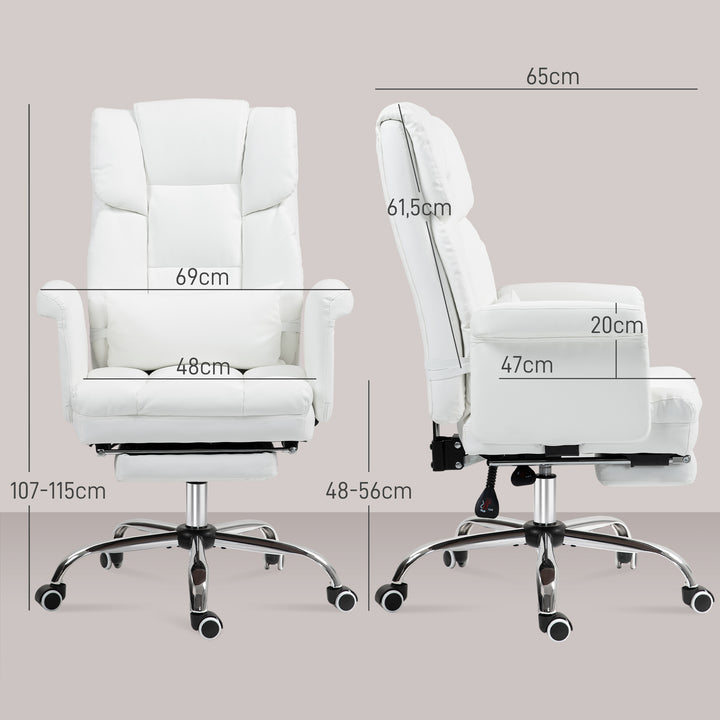 Ergonomisk kontorstol, højdejusterbar 48-56 cm, ryglæn med hvilefunktion, fodstøtte, hvid