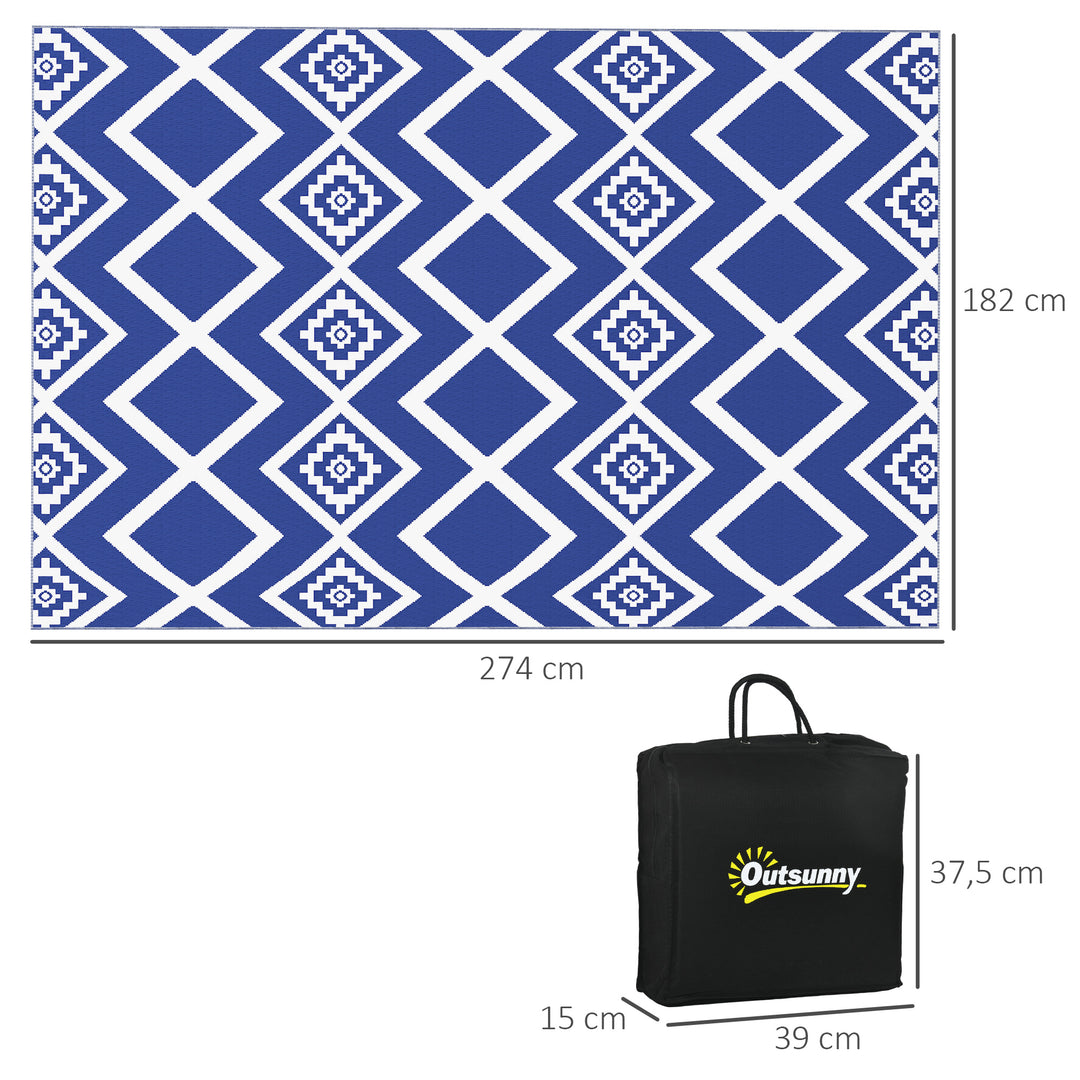 Udendørs tæppe terrassetæppe vejrbestandigt moderne design 182 cm x 274 cm x 0,3 cm blå + hvid