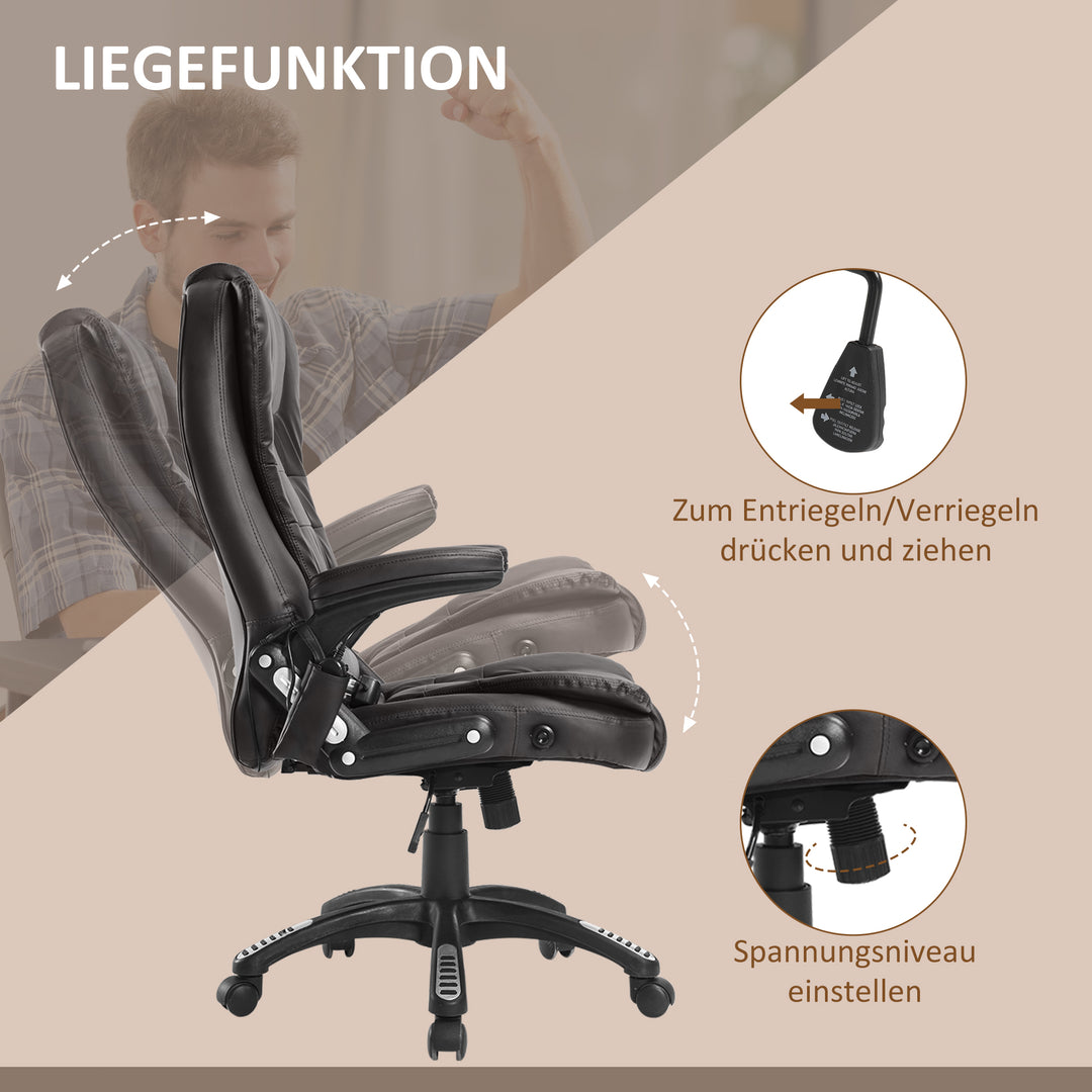 Massagestol kontorstol executivestol gamingstol 6-punkts vibrationsmassage med varmefunktion kunstlæder drejelig læderstol (brun)