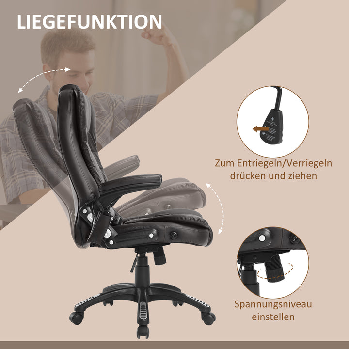 Massagestol kontorstol executivestol gamingstol 6-punkts vibrationsmassage med varmefunktion kunstlæder drejelig læderstol (brun)