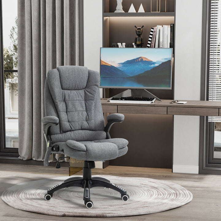 Kontorstol massagestol med varmefunktion, ergonomisk executive-stol, højdejusterbar drejestol, gamingstol med massage, mørkegrå, 68 x 72 x 110–120 cm